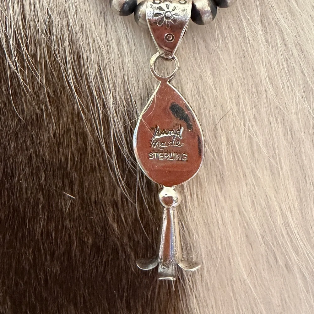 ❤️ Queen Pink Conch Navajo Style Sterling Silver Squash Blossom Pendant 1.89”L